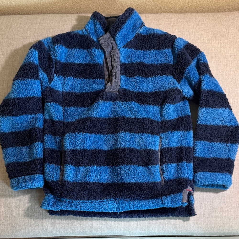 Mini Boden Kids Striped Fleece Pullover - Blue and Black